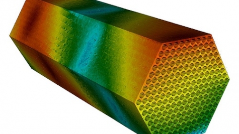 Coolant-flow pressure distribution in a 217-pin wire-wrapped subassembly, computed on P=65536 processors of the ALCF's Blue Gene/P using NEK5000.