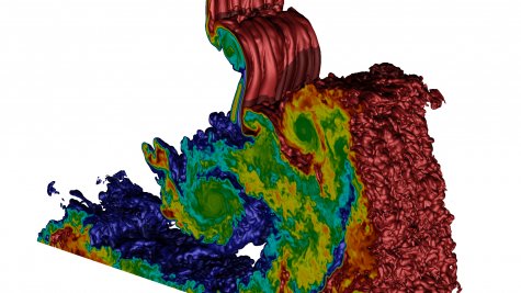 Simulation of shock interaction with a variable density inclined interface.