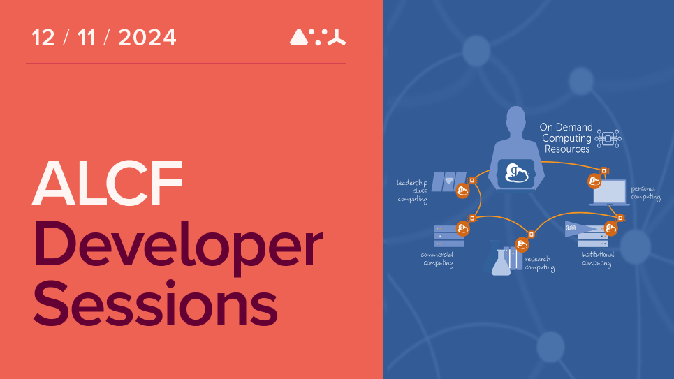 ALCF Developer sessions graphic featuring date, title, and globus logo.