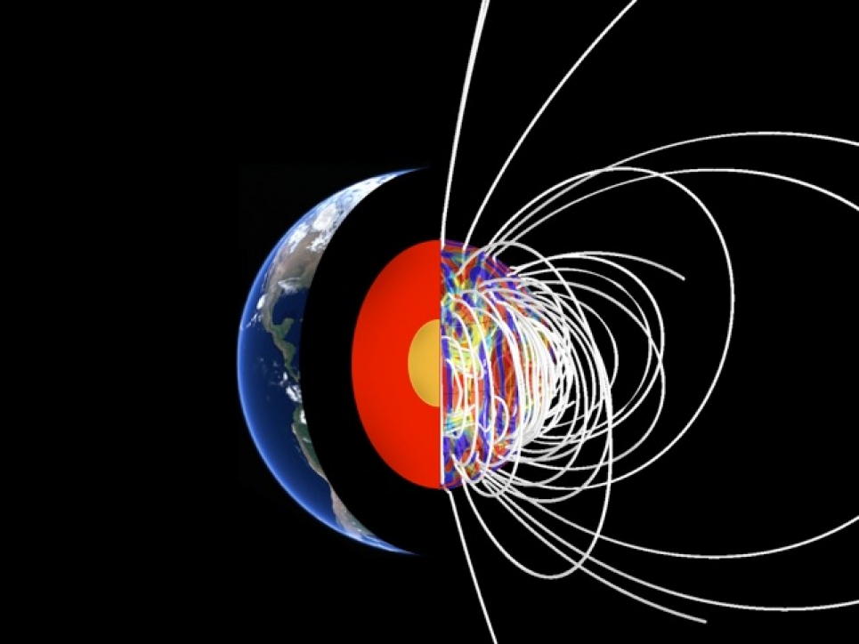 image is a schematic of Earth interior and some magnetic field lines from a model