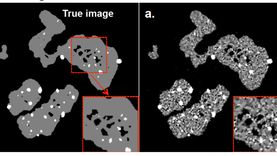 TV reconstruction of test image with different data-tolerance parameters.