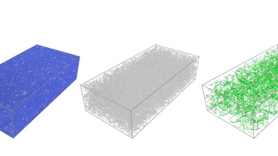 An all-atoms view of a single snapshot from the trajectory of an MD simulationof high-rate compression of tantalum