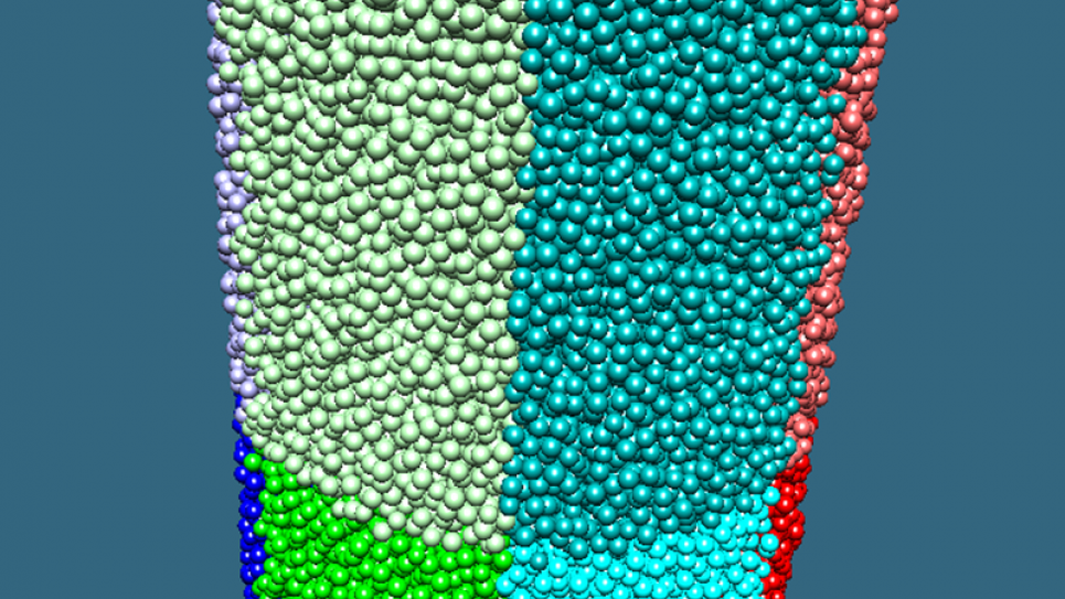 This simulation image for mortar shows suspended particles in a rheometer.