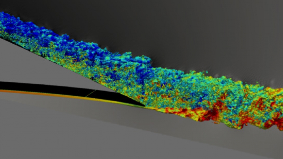 Separated flow near the trailing edge of a wind turbine airfoil. 